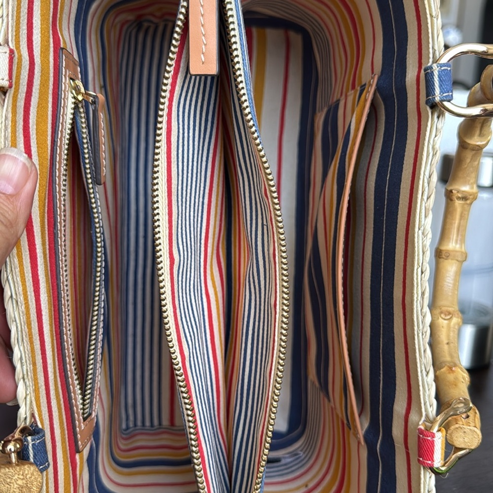 Frances Valentine Bamboo Handle Woven Tote Bag – Striped Interior - Picture 11 of 12